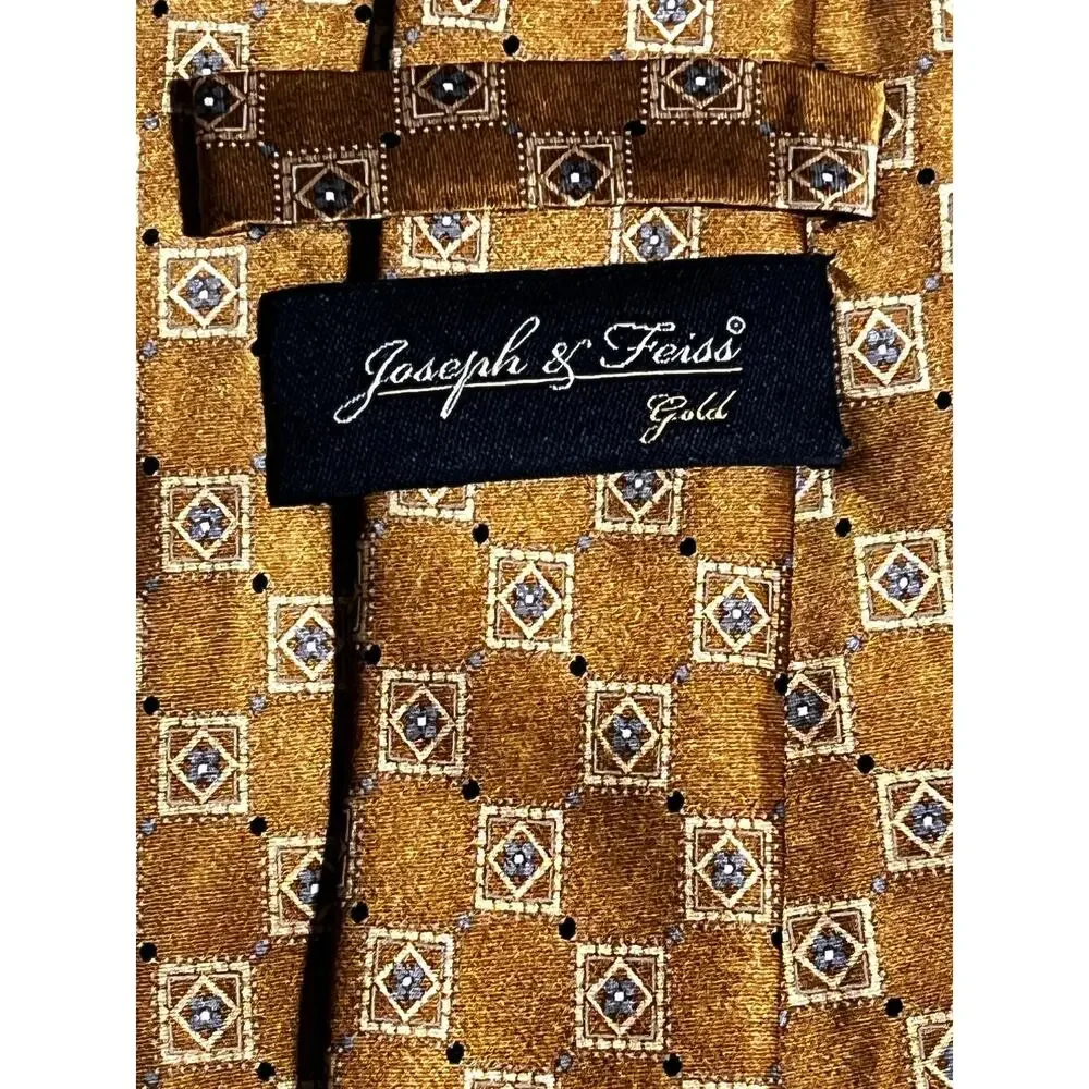 Joseph & Feiss Gold Geo Pattern 100% Silk Men's Tie